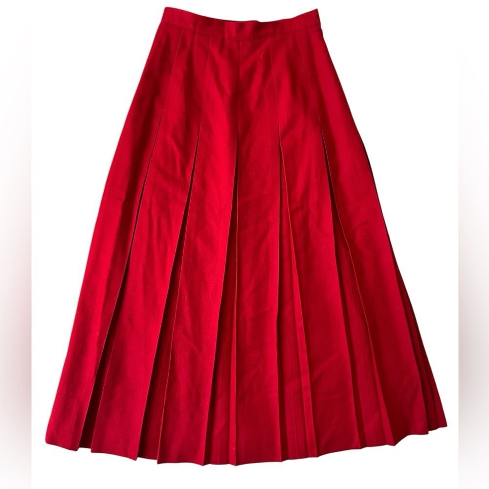 Vintage Corporate Women Worsted Red Wool Pencil Midi Skirt